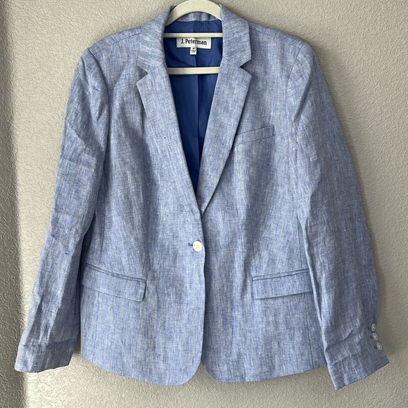 J. Peterman Women’s Linen One Button Blue Light Blazer New Without Tag Size 14 - Picture 1 of 10